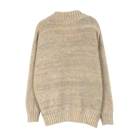 NEW Beige Dragonfly Pattern V Neck Oversized Pullover Sweater -Soft and Cozy! - Picture 4 of 5